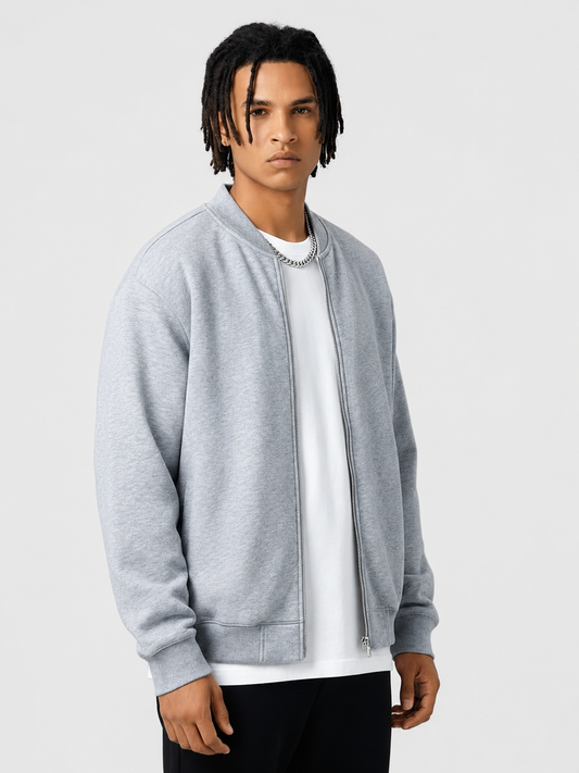Apollo grey fleece zip-up baseball jacket by Apollo Moda, main product view