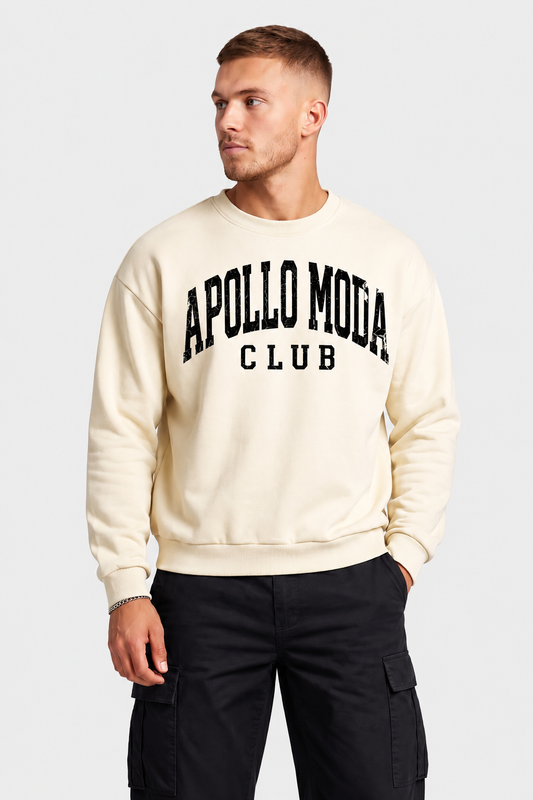 Club Collegiate oversized crewneck sweatshirt in apricot by Apollo Moda, main product view