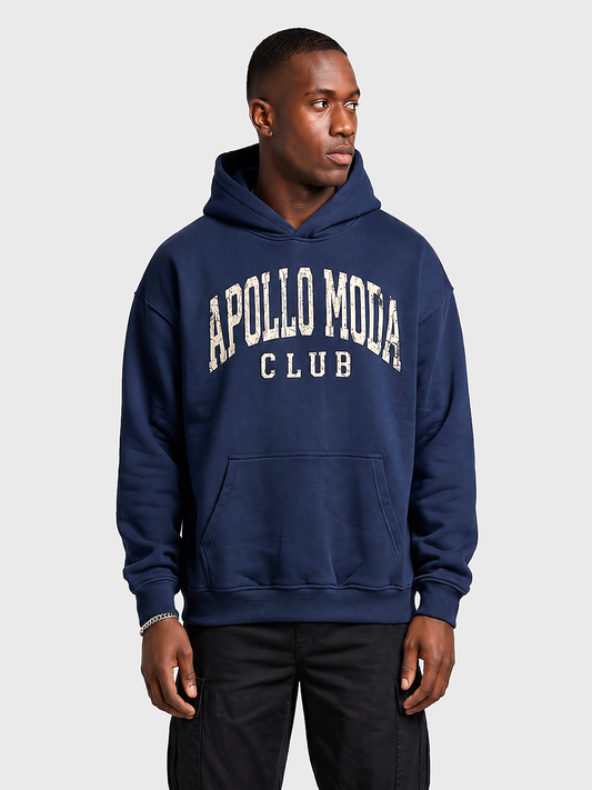 Club Collegiate oversized heavyweight hoodie in navy by Apollo Moda, main product view