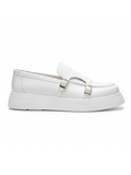 Zion Pristine Purity white platform loafer with dual buckles by Apollo Moda, third angle