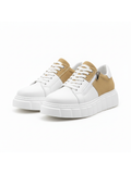 Altair Camel white elevating sneaker with sand panels by Apollo Moda, third angle