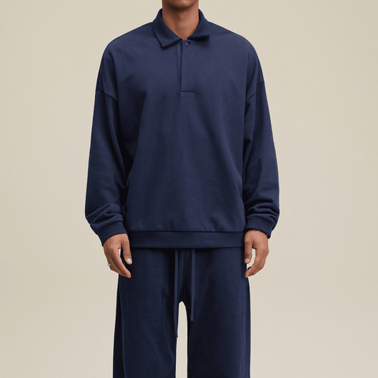 Half-Placket Polo Collar Oversized Sweatshirt