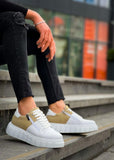 Men's Altair Camel by Apollo Moda, white and beige sneaker with side zipper, second angle