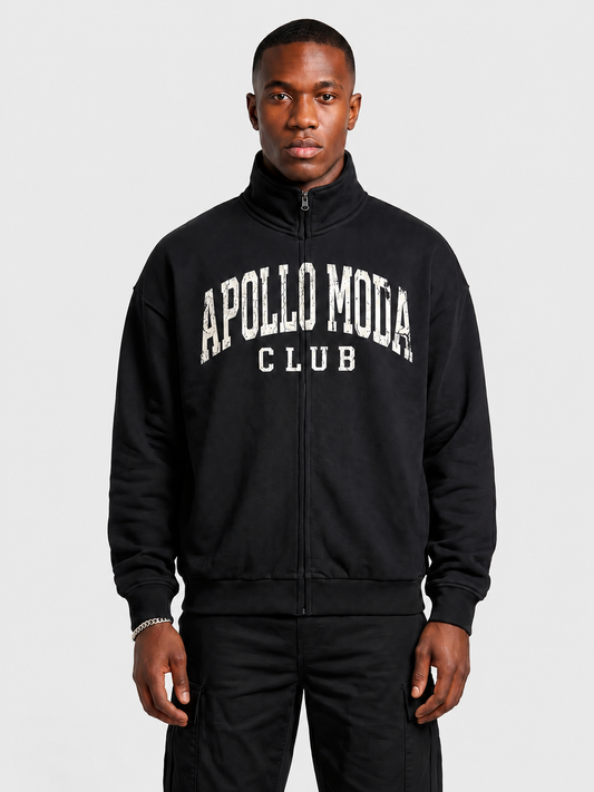 Club Collegiate oversized full-zip sweatshirt in black by Apollo Moda, main product view