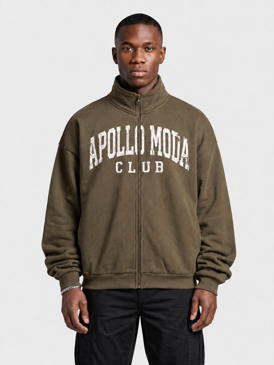 Club Collegiate oversized full-zip sweatshirt in brown by Apollo Moda, main product view