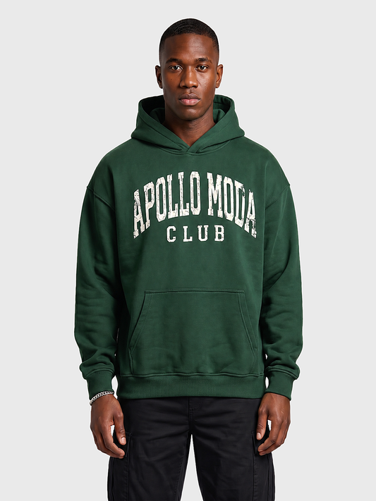 Club Collegiate oversized heavyweight hoodie in green by Apollo Moda, main product view
