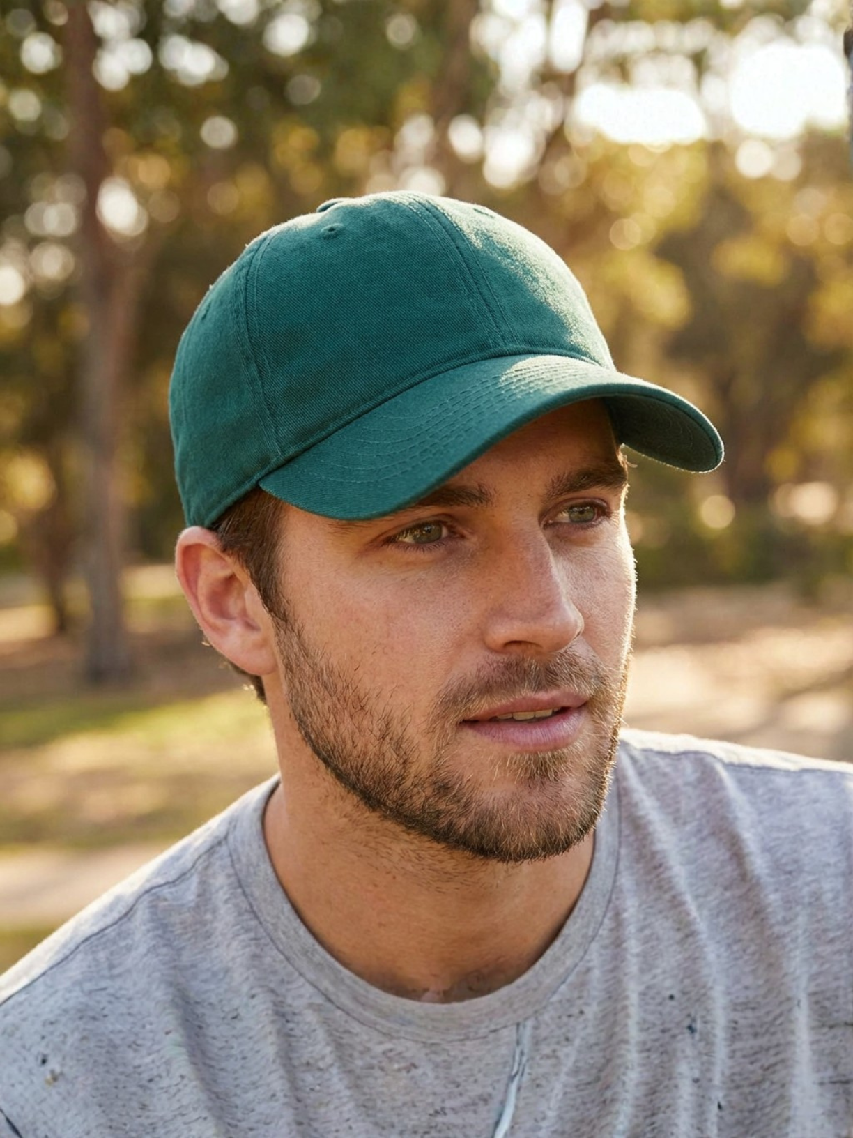 Cotton twill hat in forest green by Apollo Moda, view 2