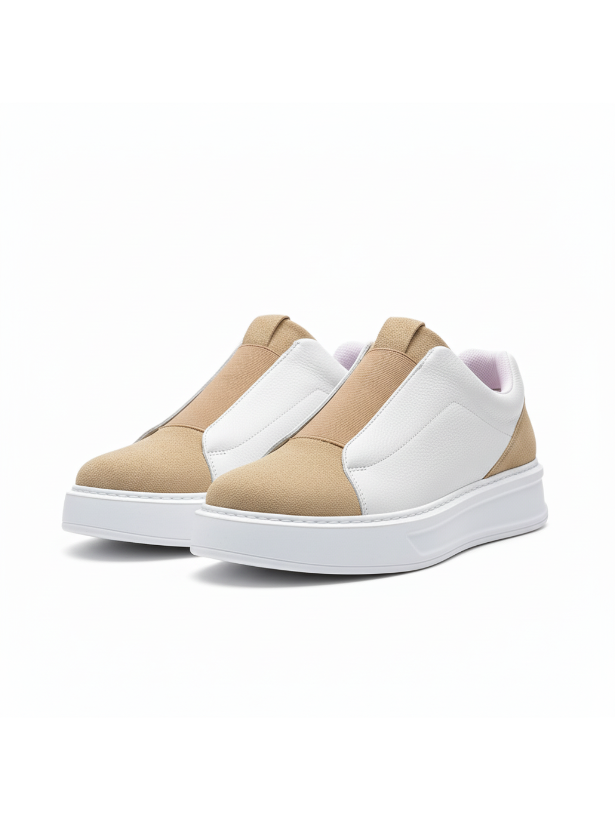 Izmir X-5 slip-on sneaker in white and beige by Apollo Moda, view 3