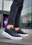 Altair Noir black elevating sneaker with side zipper by Apollo Moda, sixth angle