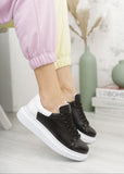 Women's Pluto X Bold Black casual sneaker in black and white by Apollo Moda, view 2